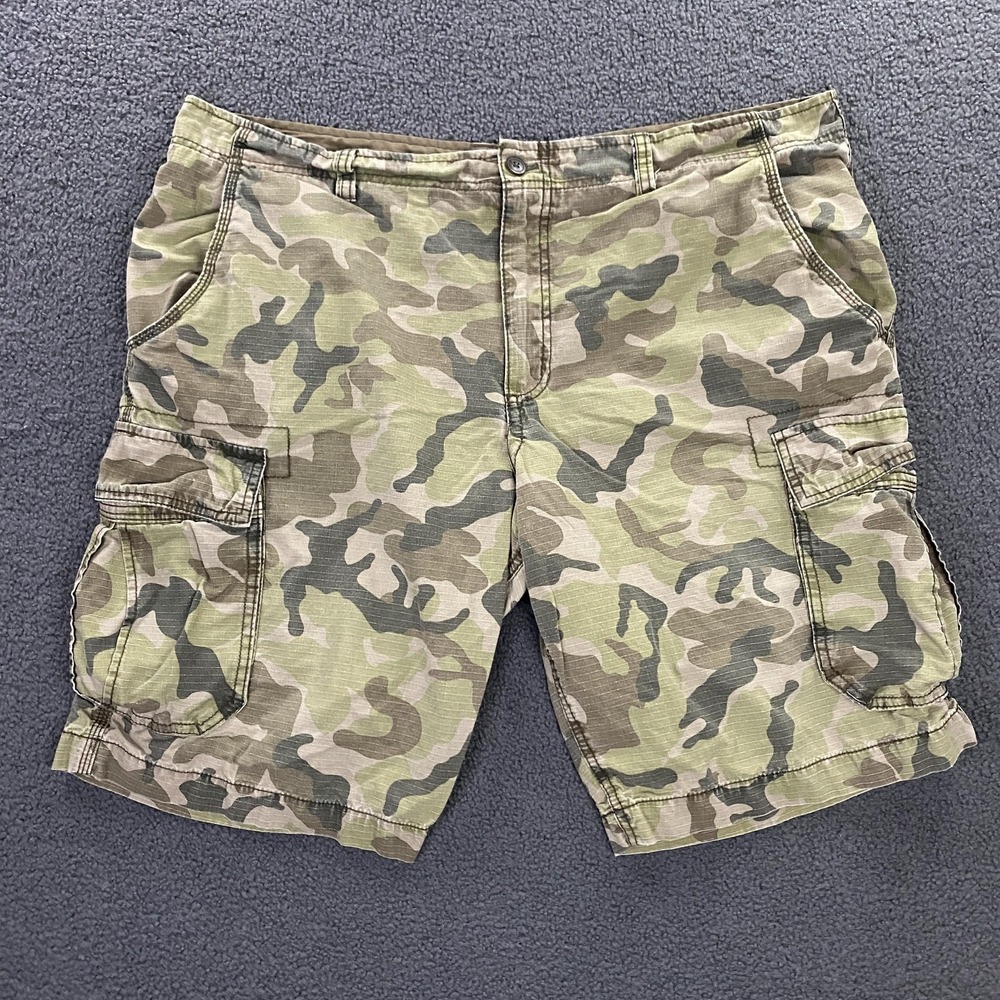 VTG Y2K No Boundaries Cargo Shorts Mens 42 Green Camo Ripstop Paratroops Skater